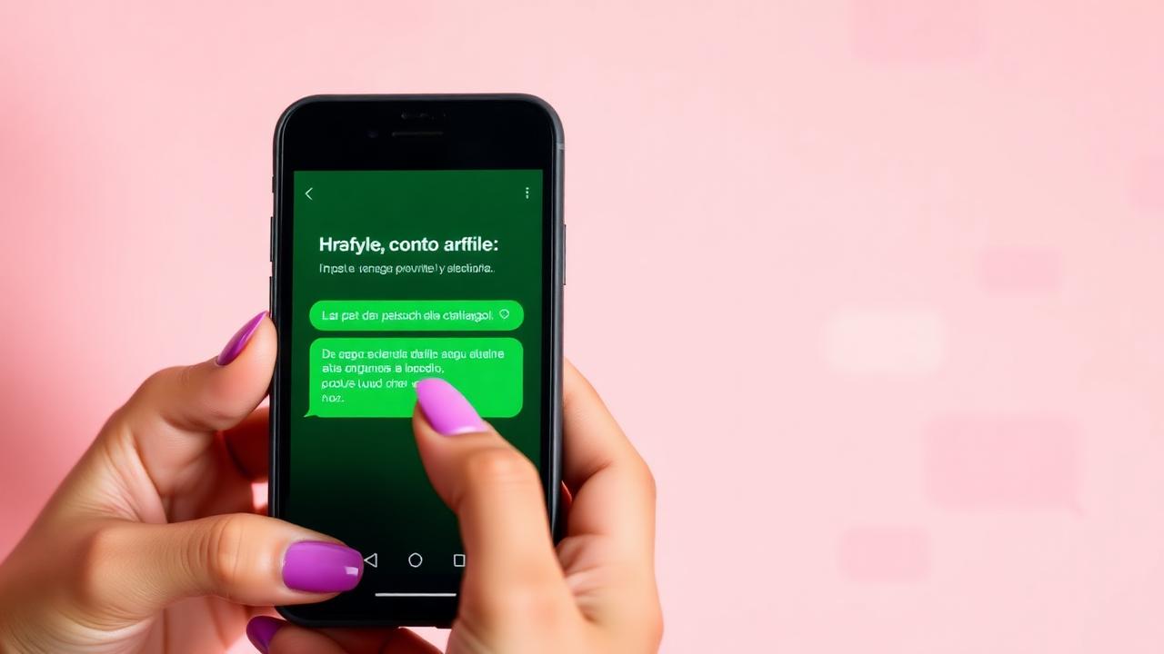 Smartphone com mensagem do WhatsApp divulgando link de chá rifa, em mão com fundo pastel rosa — capa do guia de divulgação no WhatsApp